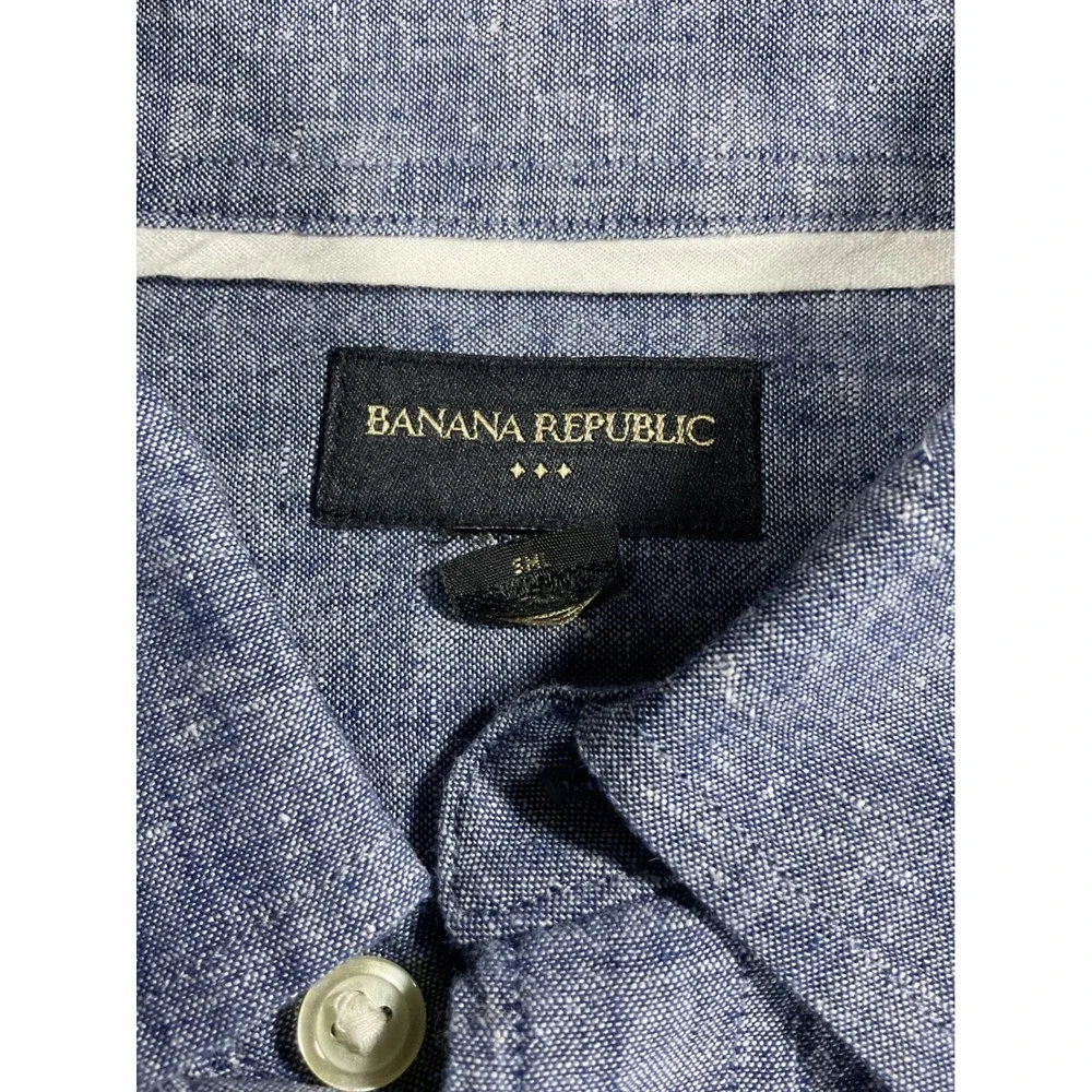 Banana Republic Mens Linen Shirt Long Sleeve Blue Button Down Small 1778